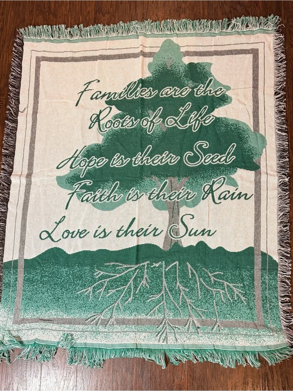 Vintage Tapestry Inspirational Family Tree Throw or Wall hanging  - Green